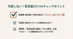 失敗しない業者選びの3つのチェックポイント。返送料無料、ダンボール提供、査定承認方法について