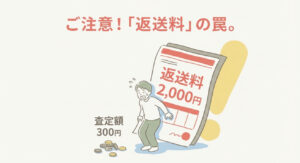 査定額300円に対して返送料が2,000円かかってしまう「返送料の罠」のイメージ図