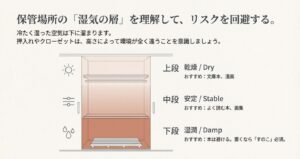 押入れの湿気対策と収納ゾーニングの図解