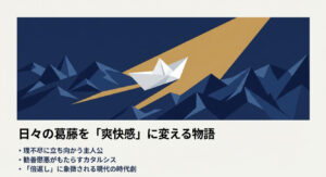 理不尽に立ち向かう主人公や勧善懲悪がもたらすカタルシスなど、池井戸作品が「現代の時代劇」として熱狂される理由を解説したスライド 。