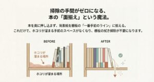 本棚の掃除を楽にする面揃え(前揃え)のビフォーアフター