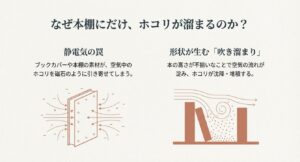 本棚にホコリが溜まるメカニズム:静電気と空気の淀み