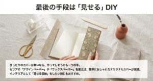 セリアのデザインペーパーを使ったおしゃれなDIYブックカバーの作成例。見せる収納に最適。