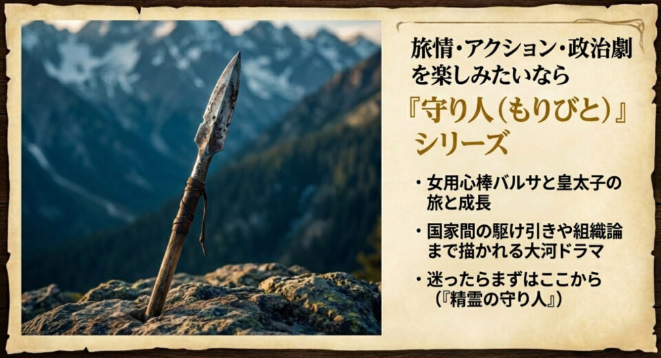 女用心棒バルサと皇太子の旅と成長を描く『守り人』シリーズ。国家間の駆け引きや組織論まで描かれる大河ドラマの紹介
