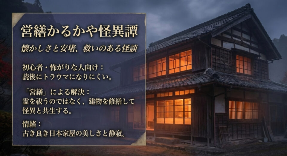 営繕かるかや怪異譚の作品概要。建物を修繕して怪異と共生する救いと情緒についての解説